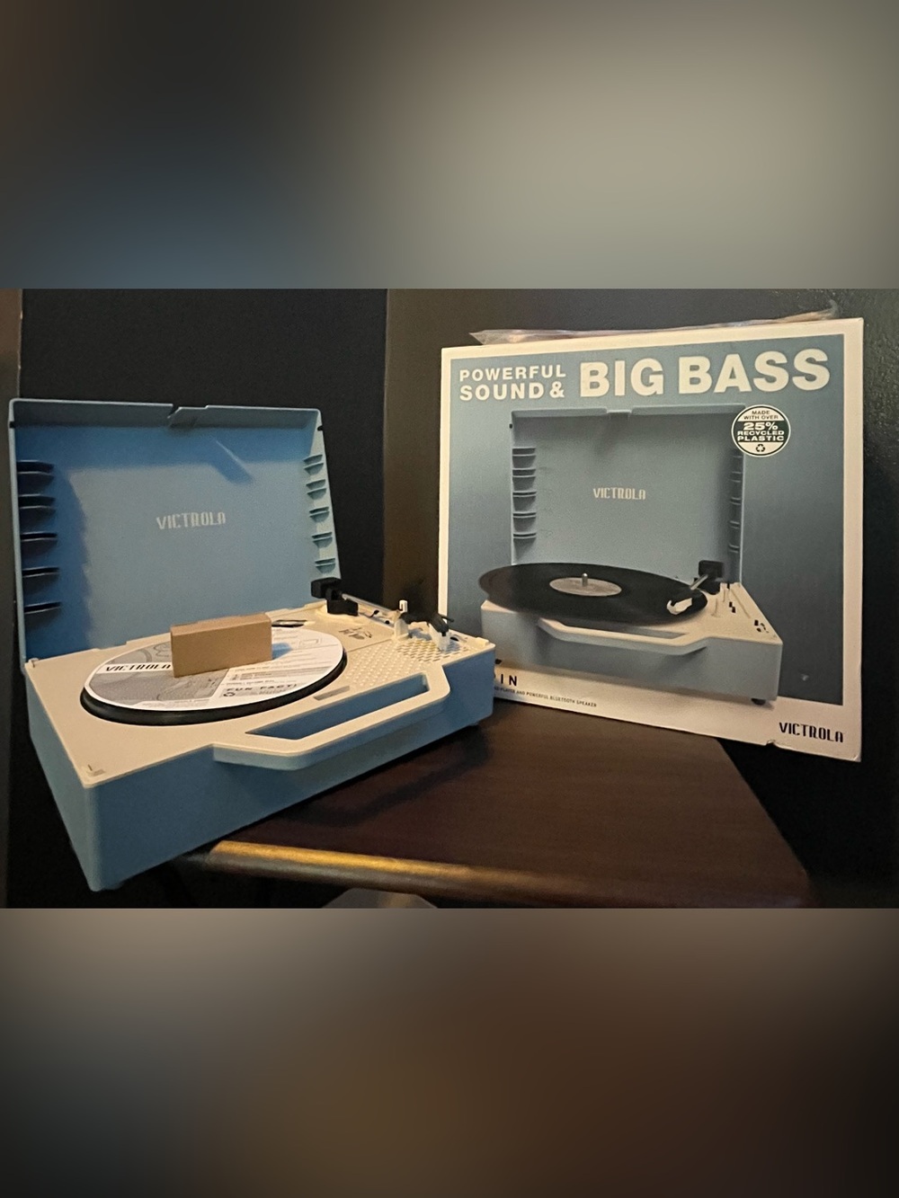 Victrola Portable Turntable Record Player in Light Blue